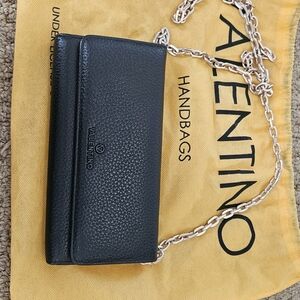Valentino Black Leather Clutch With Gold Chain Strap. Nwt